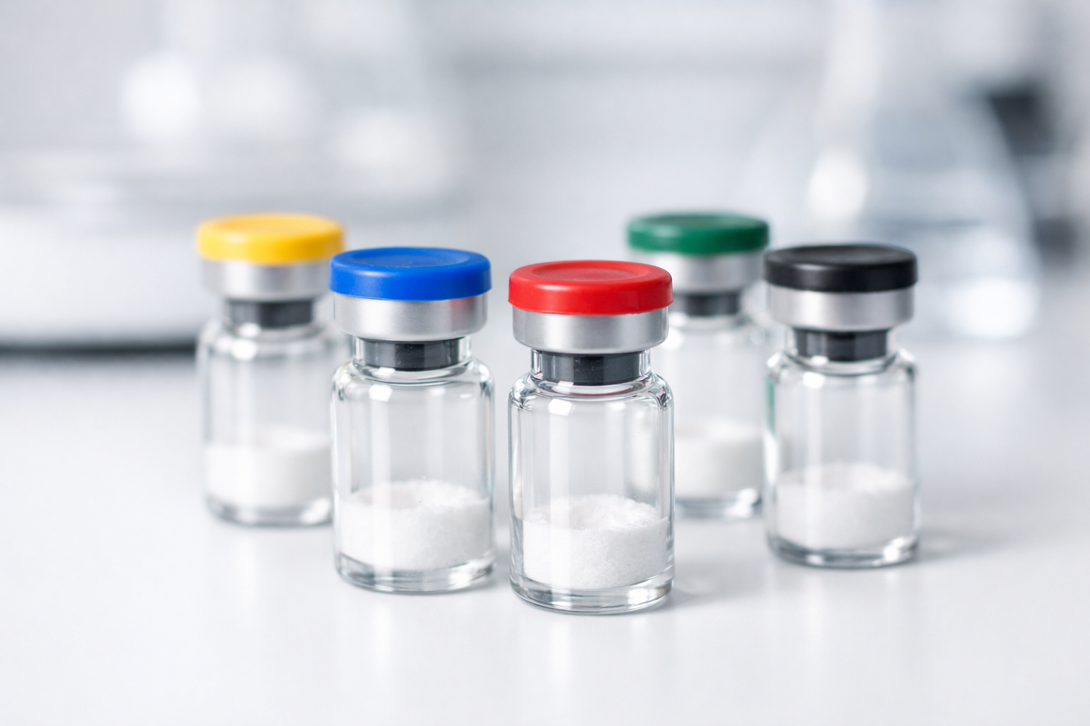 Research peptide vials in a laboratory setting for sexual health studies